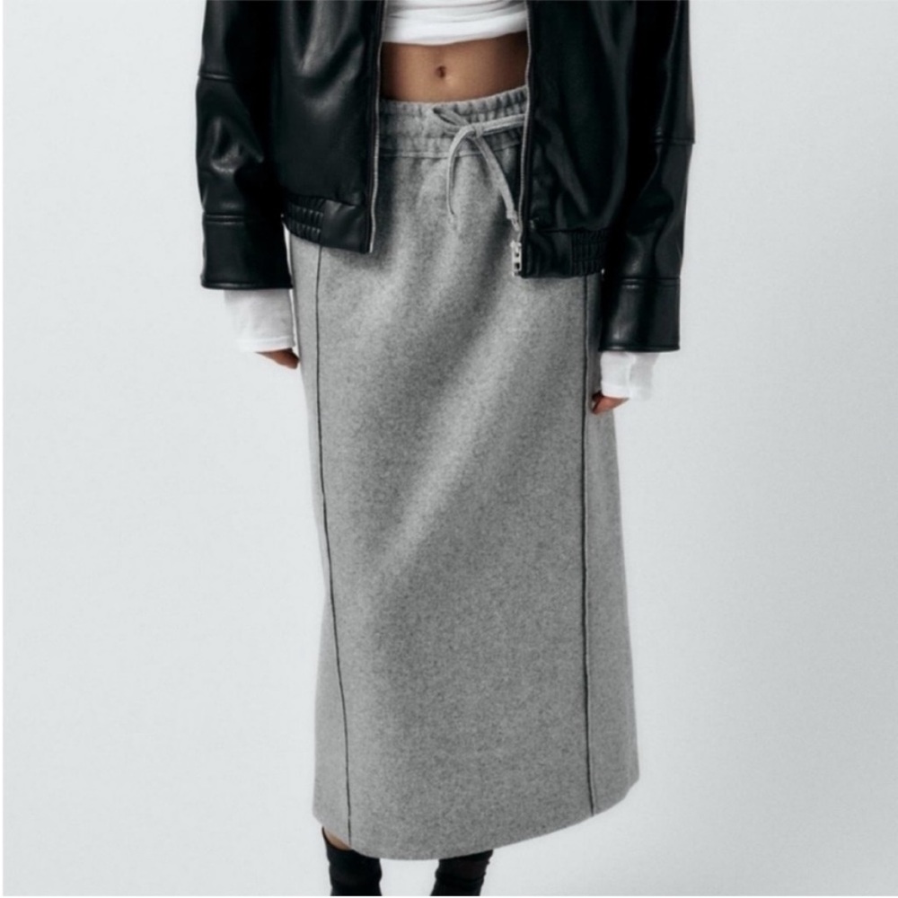 Zara, Mid-Gray, STRAIGHT FELT TEXTURE SKIRT, Large